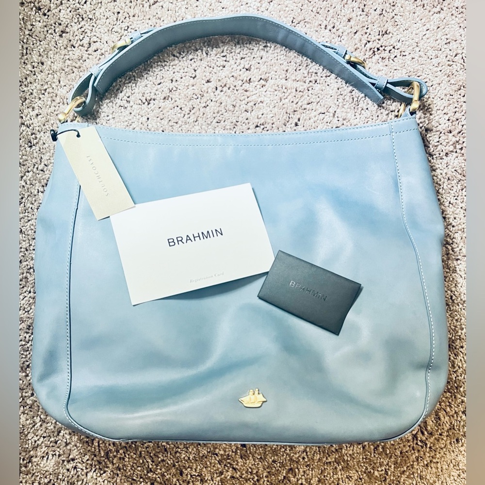 RARE Brahmin Eva Charleston Slouchy Leather Hobo Bag - Marlin Blue NWT